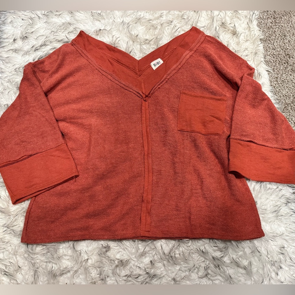 NWOT- BiBi Rust Off-the-Shoulder Sweater with Relaxed Fit - Picture 2 of 4